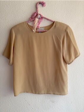 True-Vintage 90s Minimalism 100% Silk Semi Sheer Short-Sleeve Boxy Blouse